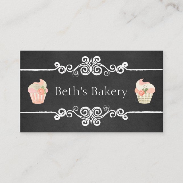 Cartão de visita do cupcake da padaria do quadro (Frente)