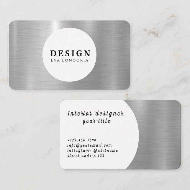 Cartão de visita do Designer de Prata de Luxo (Frente/Verso)