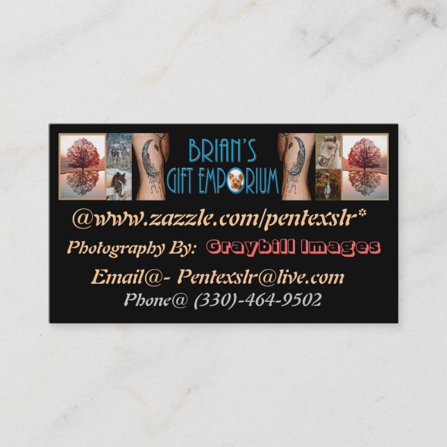 Cartão de visita do Emporium do presente de Brian (Frente)