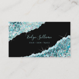 Cartão de visita do Faux Teal Glitter Sequin