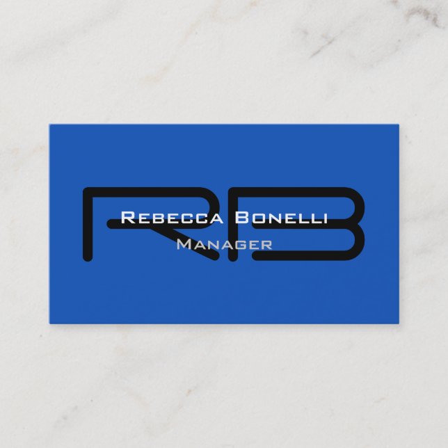 Cartão de visita do Gestor do Monograma Preto Azul (Frente)