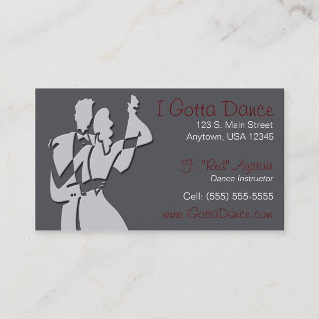 Cartão de visita do instrutor da dança de salão de (Frente)