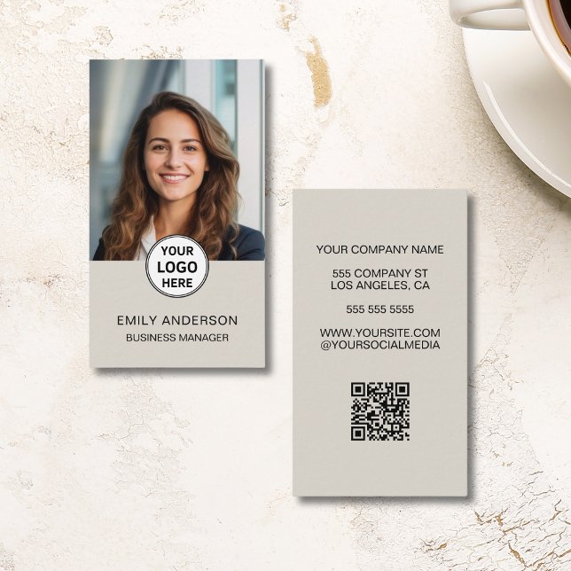 Cartão de visita do logotipo de foto personalizado (Modern Minimal Custom Photo Logo QR Business Card)