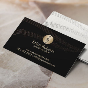 Cartão De Visita Do logotipo Dourado do Clef do professor de músic