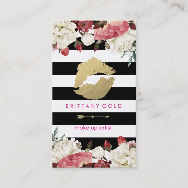 Cartão de visita do maquilhador - ouro chique e (Frente)