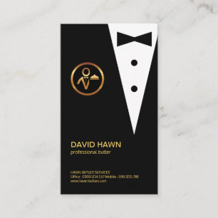 Cartão De Visita Do mordomo preto do Boutonniere o logotipo Dourado