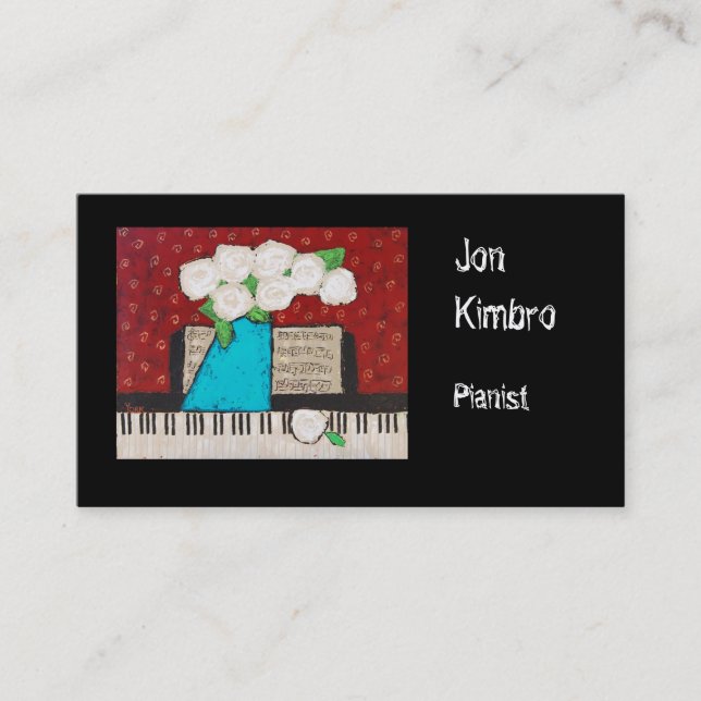 cartão de visita do pianista com flores e teclado (Frente)
