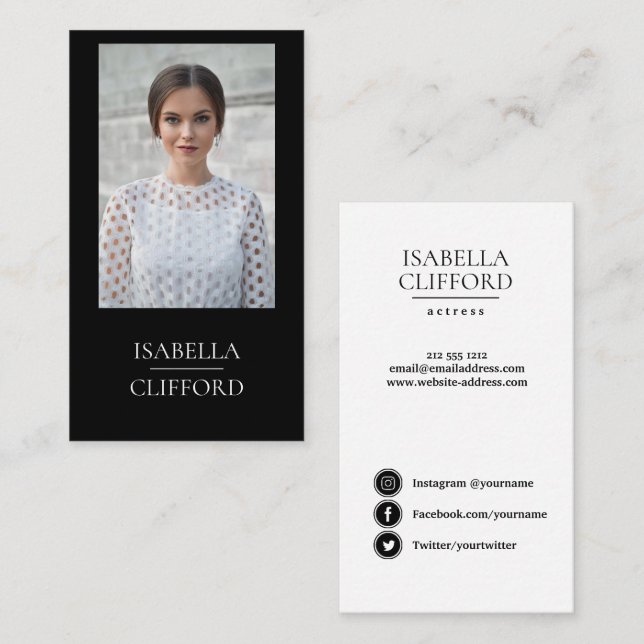 Cartão De Visita Do preto modelo do dançarino do ator meios brancos (Frente/Verso)