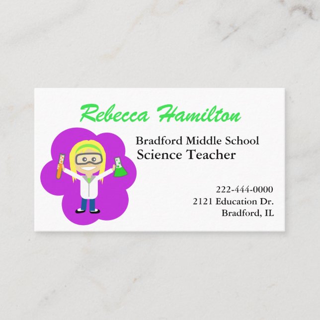 Cartão de visita do Professor de Ciências da Carto (Frente)