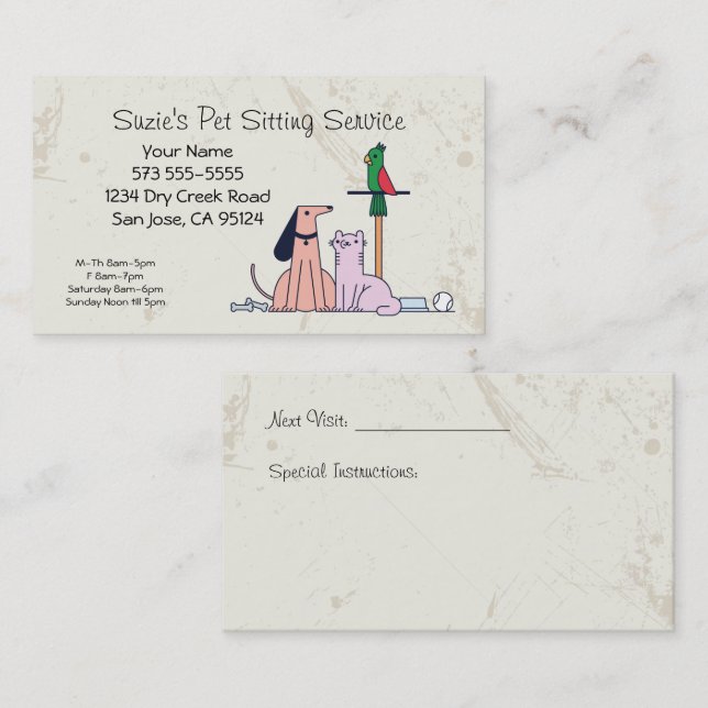 Cartão de visita do Serviço de Sessão de Pet Pássa (Frente/Verso)