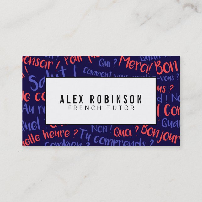 Cartão de visita do tutor da língua francesa dos (Frente)