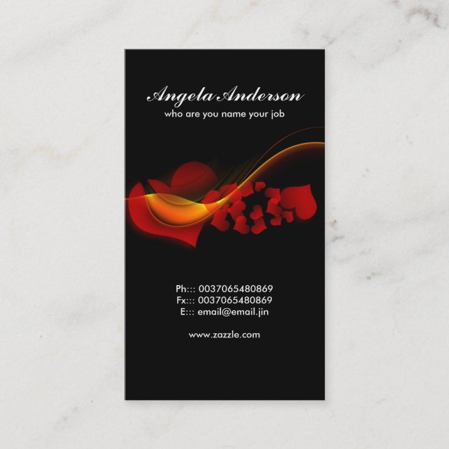 cartão de visita do vermelho do preto dos corações (Frente)