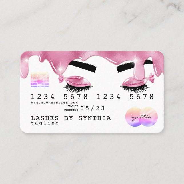 Cartão De Visita Dobras de brilho cor-de-rosa Lâmpadas de holograma (Frente)