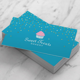 Cartão De Visita Doce-Cupcake de padaria Confetti Turquoise