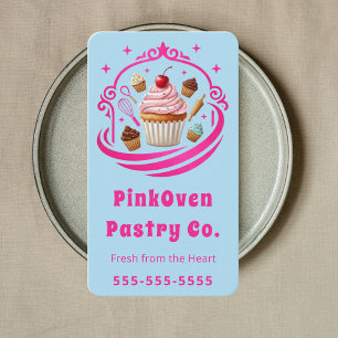 Cartão De Visita Doce Cupcake Home Bakery Pastry Chef Moderno Azul