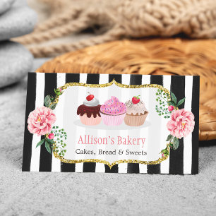 Cartão De Visita Doces Cupcakes De Banheiro Dourados De Floral Rosa