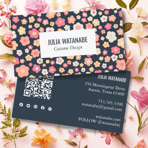 Cartão De Visita Doces Daisies Floral QR Code Social Media Chic