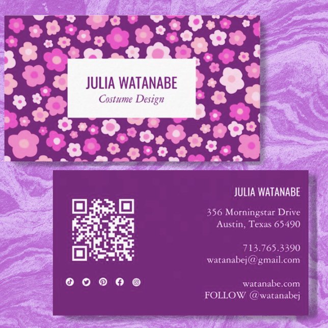 Cartão De Visita Doces Daisies Floral QR Code Social Media Chic (Criador carregado)