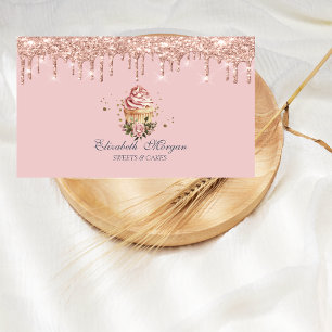 Cartão De Visita Doces de Luxo Cupcake Floral com Gotejamento em Ro