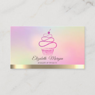 Cartão De Visita Doces para Cupcakes de Glitter Profissional Elegan