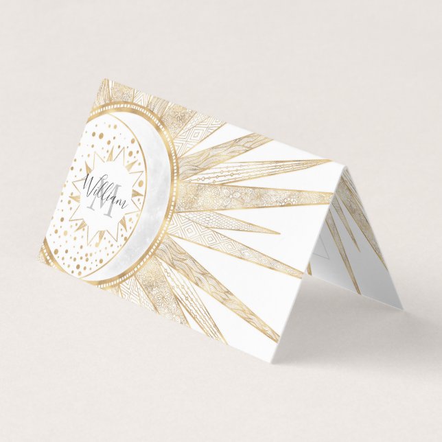 Cartão De Visita Dodles Dourados Elegantes Sun Moon Mandala Design (Frente)