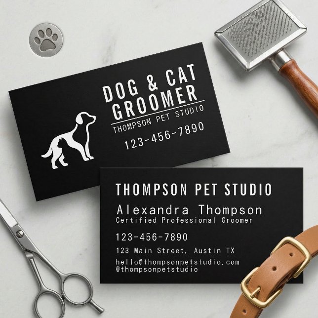 Cartão De Visita Dog And Cat Groomer Modern Bold Professional (Criador carregado)