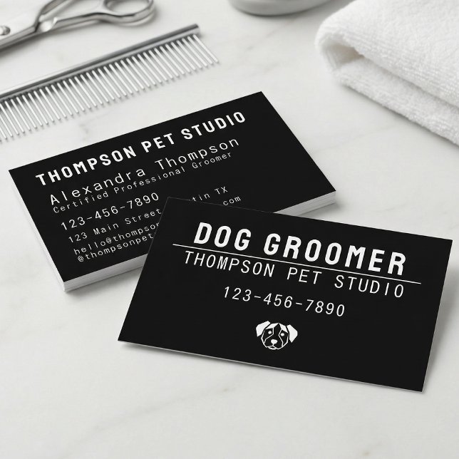 Cartão De Visita Dog Groomer Modern Bold Professional Pet Grooming (Criador carregado)