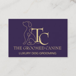 Cartão De Visita Dog Grooming Business Card Deep Plum & Gold