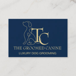 Cartão De Visita Dog Grooming Business Card Oxford Blue & Gold