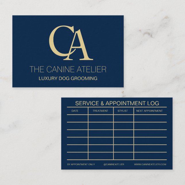Cartão De Visita Dog Grooming Business Card Oxford Blue & Gold (Frente/Verso)