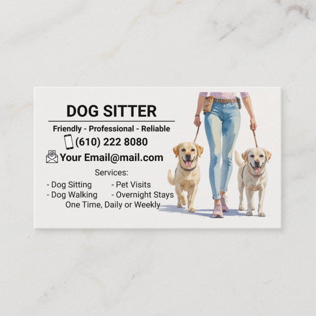 Cartão De Visita Dog Sitter Dog Walker Business Card Dog Sitting (Frente)