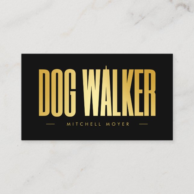 Cartão De Visita Dog Walker Black And Gold  (Frente)