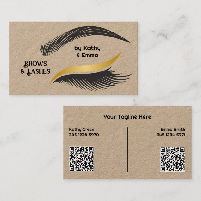 Cartão De Visita Dois Nomes Irromperam Lashes QR Kraft (Frente/Verso)