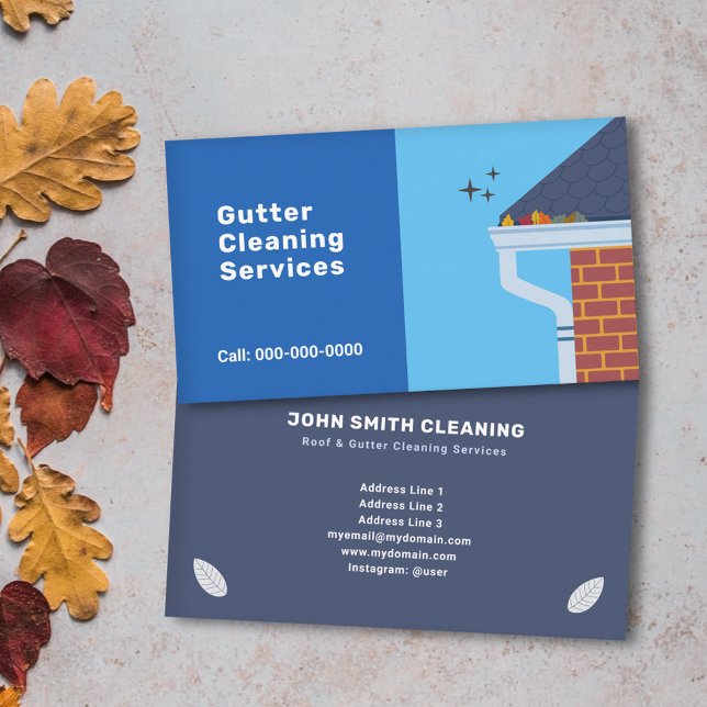 Cartão De Visita Dois tons azuis Serviços de Limpeza de Ponta (Two tones blue Gutter Cleaning Services Business Card)