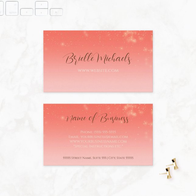 Cartão De Visita Dona da Coral Sparkle (Professional Coral Pink Minimal Subtle Sparkle Business Cards)
