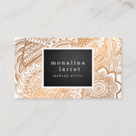 Cartão De Visita Doodle tirado do Bohemian mão Dourado cor-de-rosa