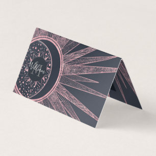 Cartão De Visita Doodles Dourados Elegante Rosa Sun Moon Mandala De