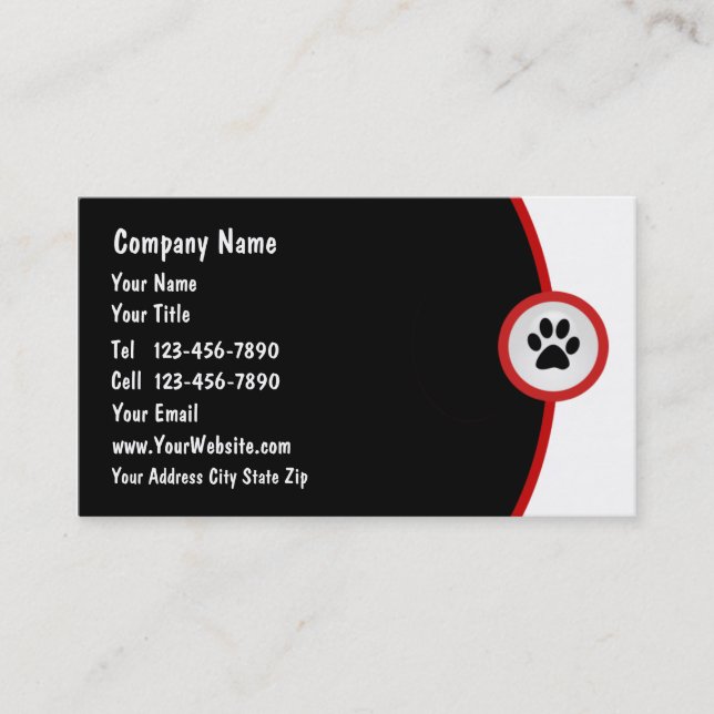 Cartão de visita dos cuidados dos animais de (Frente)