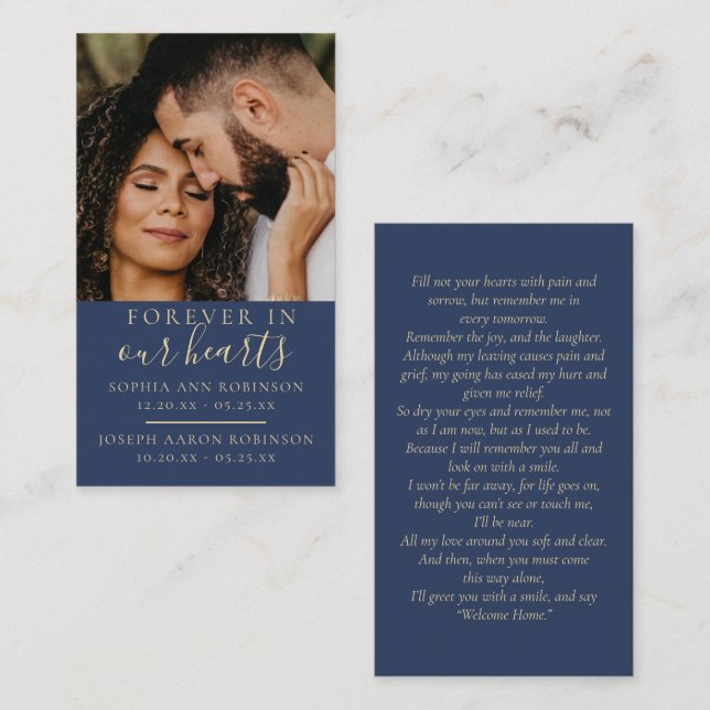 Cartão De Visita Double Memorial Photo Funeral Blue Prayer Card (Frente/Verso)