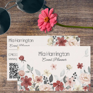 Cartão De Visita Double Sided Field of Wildflowers with QR Code