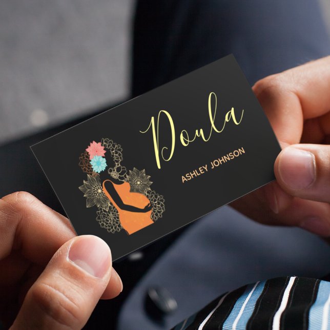Cartão De Visita Doula Birth Coach Midwith Floral Calliografia Blac (Criador carregado)
