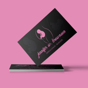 Cartão De Visita Doula Preto Rosa Parto Grávida Ouro Bebê Recém-Nas