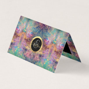 Cartão De Visita Dourada aquarela e nebula mandala