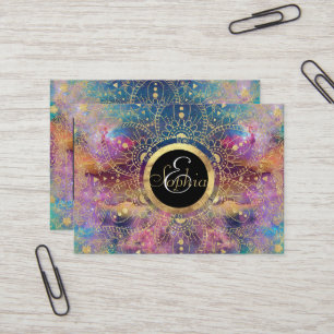 Cartão De Visita Dourada aquarela e nebula mandala