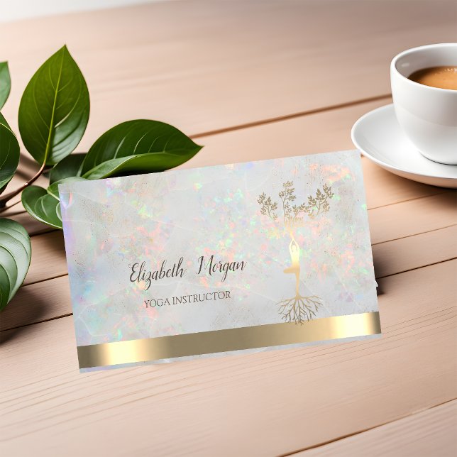 Cartão De Visita Dourada árvore mulheres silhueta,instrutora de yog (Criador carregado)