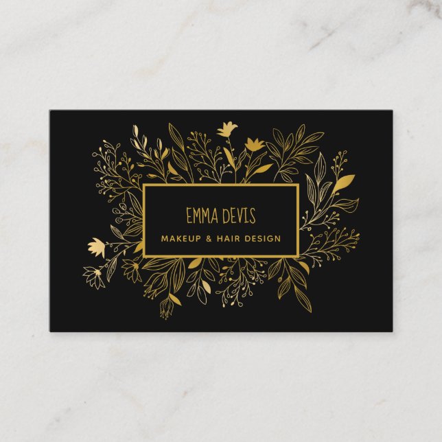Cartão De Visita Dourada Bela Botânica Negra Nomeação de Cabelo Sal (Frente)