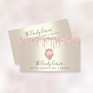 Cartão De Visita Dourada Confecção por Morango de Chocolate Rosa