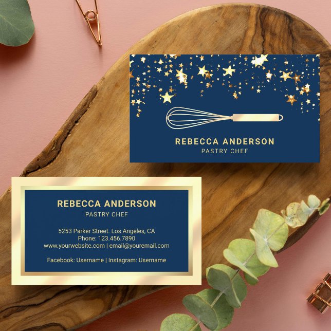 Cartão De Visita Dourada Confetti Cream Foil Whisel Pastelaria Bake (Criador carregado)