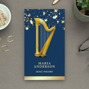 Cartão De Visita Dourada Confetti Elegante Harp Professional Harpis