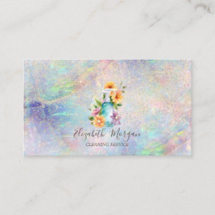 Cartão De Visita Dourada Confetti Floral Maid Frasco
